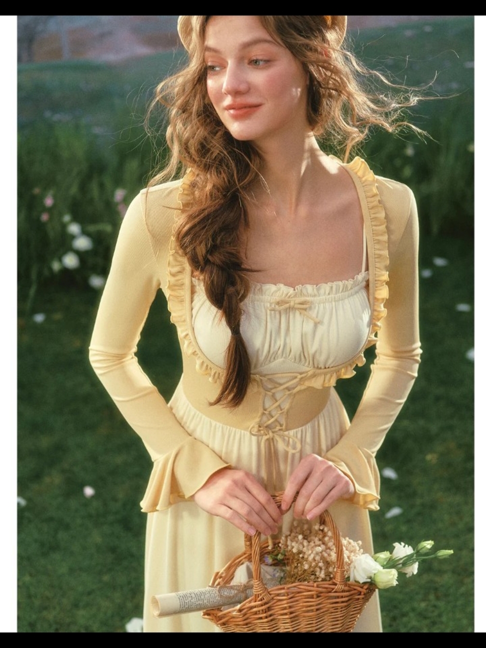 Women’s Pale Yellow Ruffle-Trim Maxi Dress - Picture 3 of 5